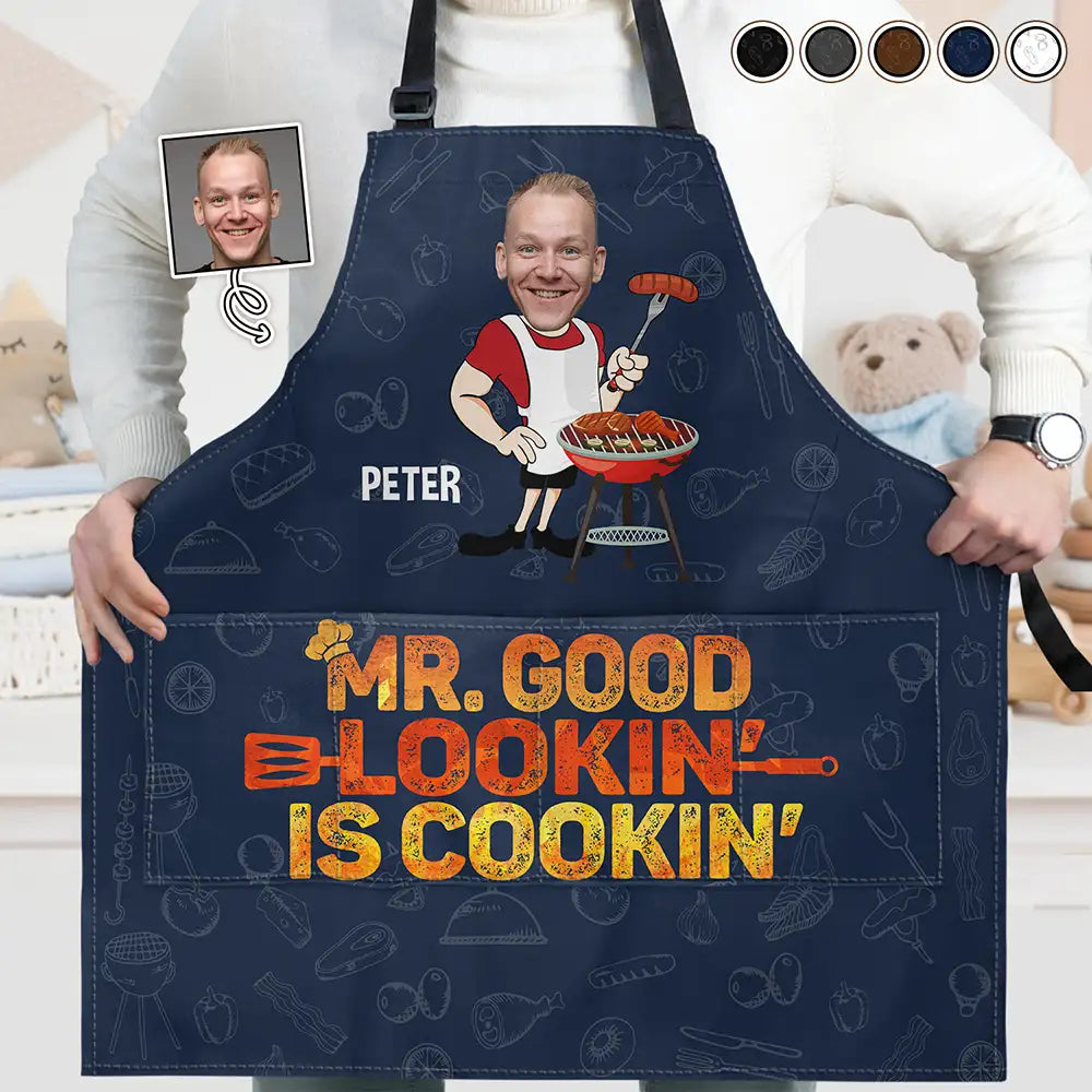Custom Photo Mr. Good Lookin' Is Cookin' - Personalized Apron