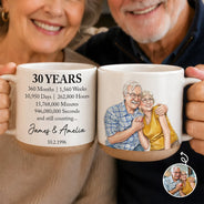Anniversary,Art Design,Custom Photo,Gift For Couples,Old Couples,Photo - Vivid Watercolor Art,Romantic - Anniversary Gift For Couples - Personalized Custom Photo Watercolor Names Year Counting Time Together Pottery Mug