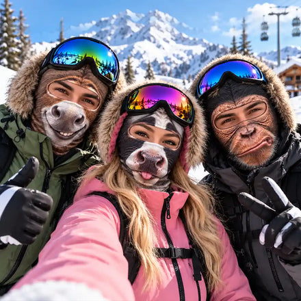 Winter Skiing Gag Gift For Friends, Family Matching Gear - Personalized 3D Realistic Animal Funny Face Balaclava Face Mask