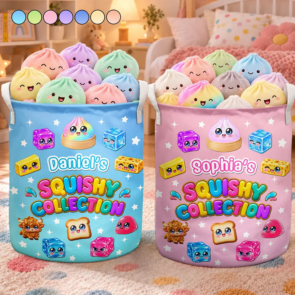 Birthday Gift For Kids Grandkids - Personalized Name & Dumpling Color Squishy Collection Storage Basket