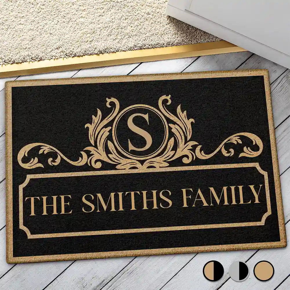 Family,Happy - Simple Monogram Family Name - Personalized Doormat