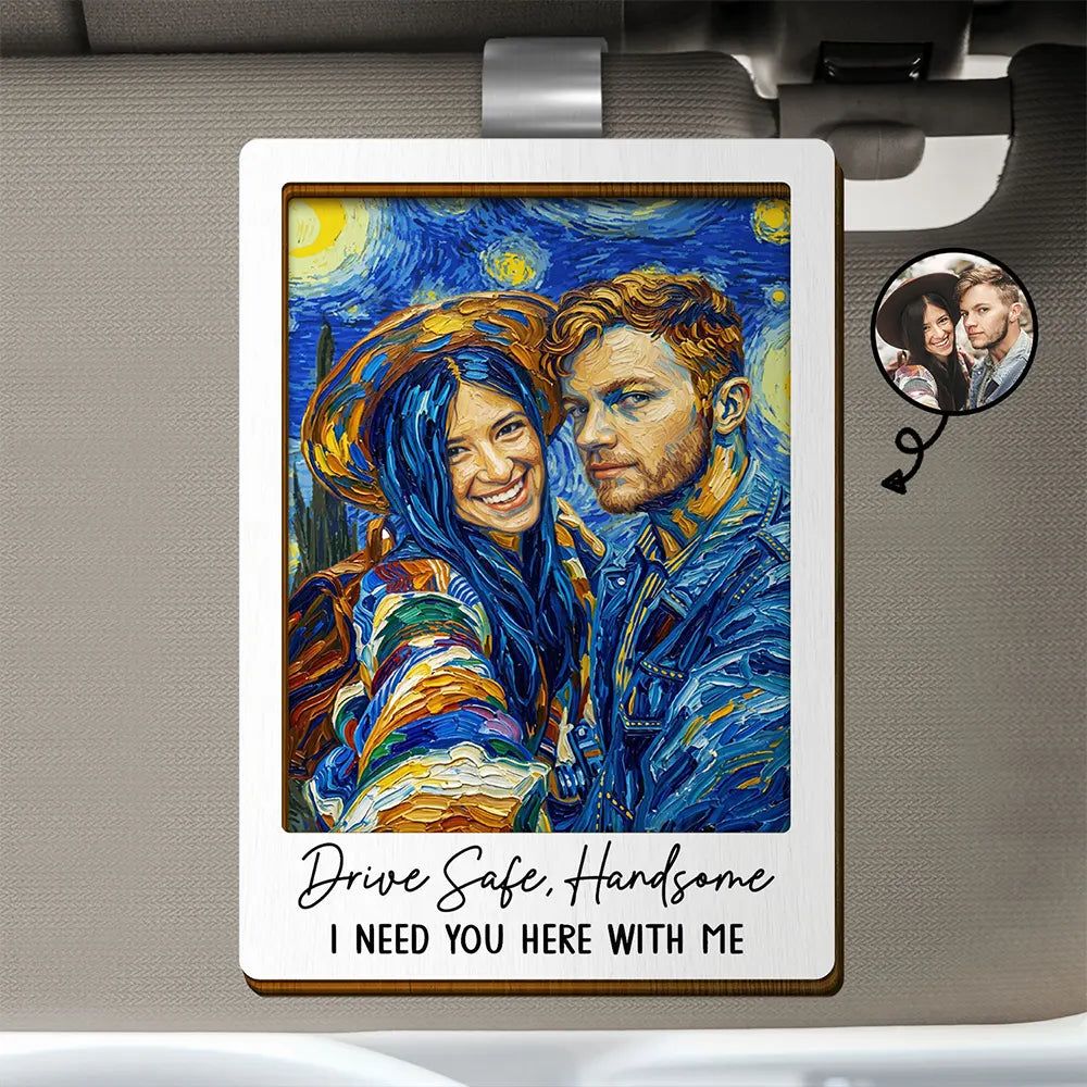 Custom Photo,Art Design,Gift For Couples,Romantic,Photo - Starry Night  - Custom Photo Starry Night Drive Safe Handsome Romantic Couple - Personalized Custom Shaped Car Visor Clip