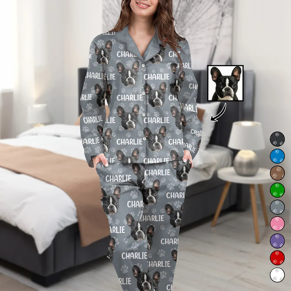 Custom Photo Funny Pet Face Pattern Dog Cat Family - Personalized Long Pajamas Set