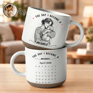 Art Design,Christmas,Custom Photo,First Christmas,Gift For Mother,Gifts For Her,Happy,New Baby,New Mom,Photo - Pencil Sketch - Bold - Gift For New Mom - Personalized Custom Photo Pencil Sketch Calendar The Day I Became A Mama Pottery Mug