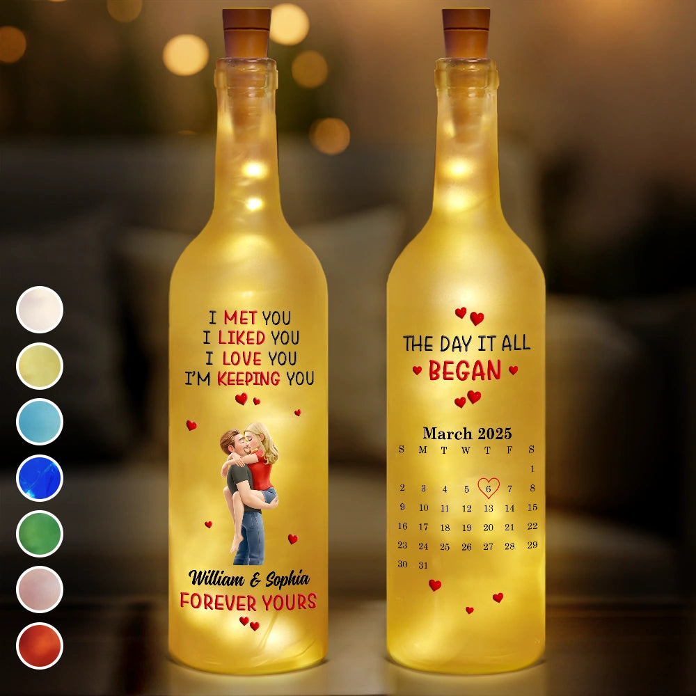 Gift For Couples,Love,Gift For Husband,Gift For Wife,Gift For Boyfriend,Gift For Girlfriend,LGBT - Calendar I Met You Liked You Love You Forever - Personalized Bottle Light