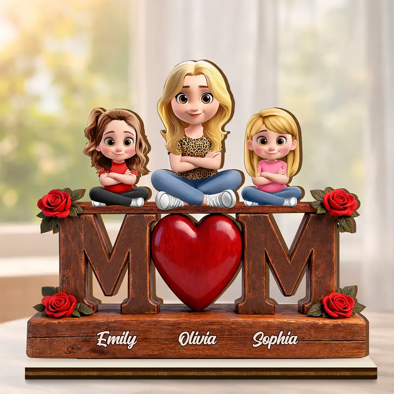 Gift For Mother,Mom - Children,Happ - Mother & Children Forever Linked Together - Personalized Custom Shaped 2-Layered Wooden Plaque