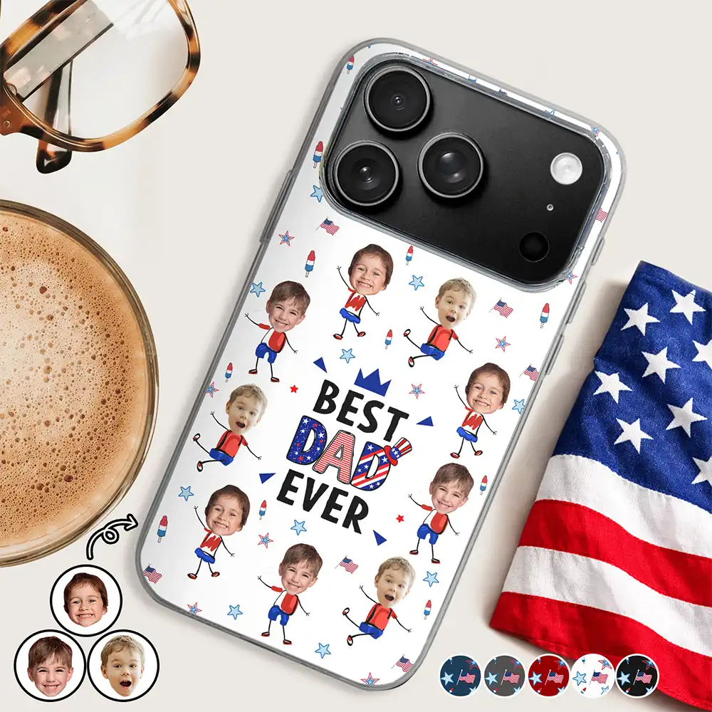 Gift For Mother,Gift For Grandma,Happy,Gift For Father,Gift For Grandpa,Independence Day,Photo,Icon,Humorous - Custom Photo Stars & Stripes Best Dad Mom Grandpa Grandma Ever - Personalized Clear Phone Case