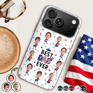 Gift For Mother,Gift For Grandma,Happy,Gift For Father,Gift For Grandpa,Independence Day,Photo,Icon,Humorous - Custom Photo Stars & Stripes Best Dad Mom Grandpa Grandma Ever - Personalized Clear Phone Case