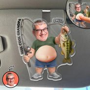 Humorous,Gift For Men,Fishing,Custom Photo,Gift For Yourself,Summer,Cut-Face Photo - Custom Photo Reel Cool Dad Bod - Personalized Squishy Acrylic Car Visor Clip