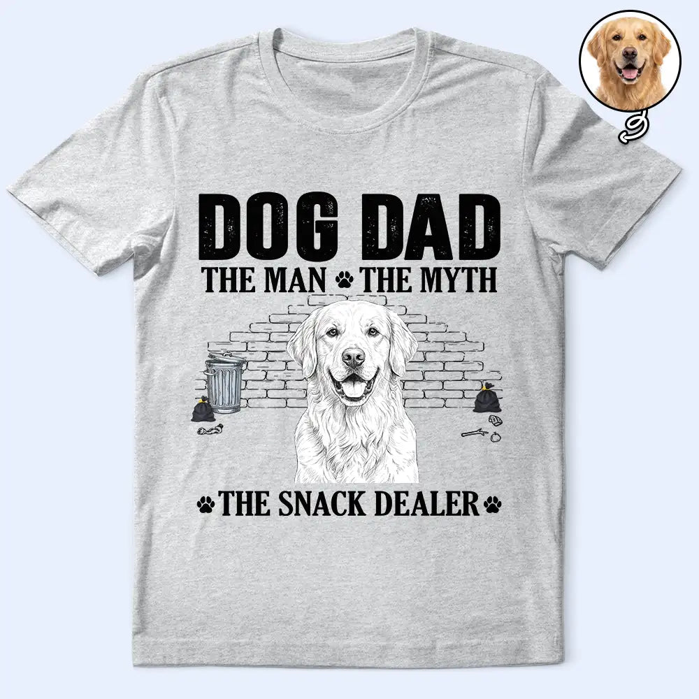 Dog Dad,Pet Lovers,Gift For Father,Custom Photo,Art Design,Playful,Photo - Pencil Sketch - White BG - Custom Photo Pencil Sketch Art Dog Dad The Man The Myth The Snack Dealer - Personalized T Shirt