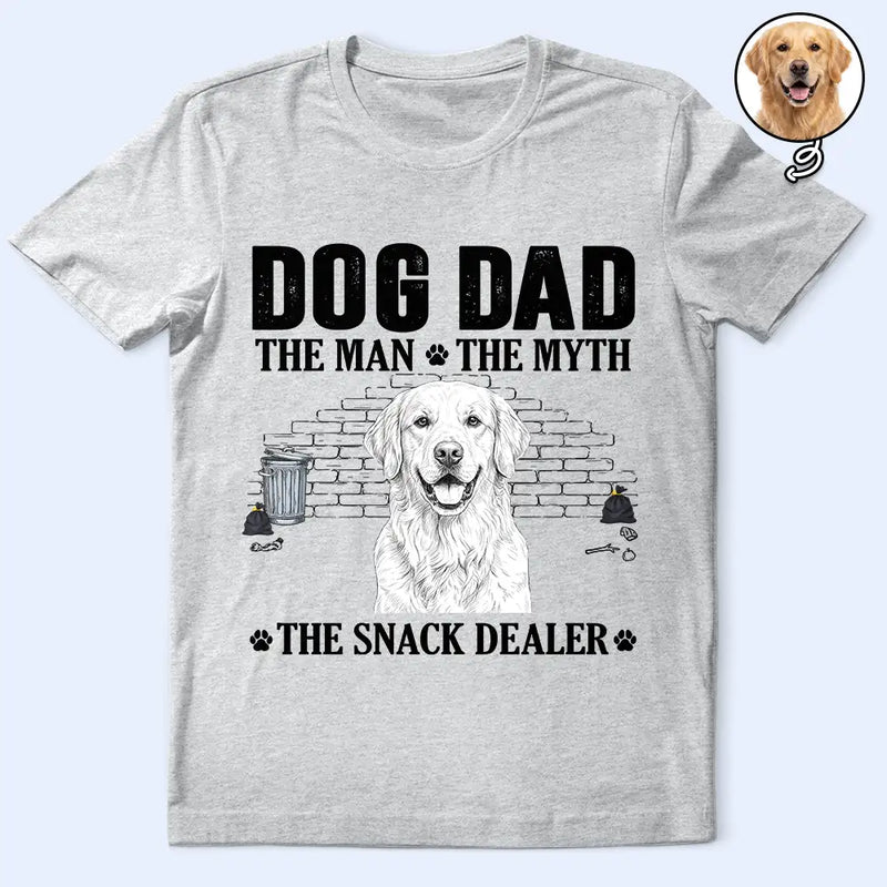 Dog Dad,Pet Lovers,Gift For Father,Custom Photo,Art Design,Playful,Photo - Pencil Sketch - White BG - Custom Photo Pencil Sketch Art Dog Dad The Man The Myth The Snack Dealer - Personalized T Shirt