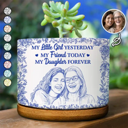 Custom Photo,Gift For Mother,Mom - Daughters (Adult),Happy - Custom Photo Pencil Sketch My Friend Today My Daughter Forever - Personalized Ceramic Plant Pot