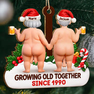 Anniversary,Christmas,Gift For Couples,Humorous,Old Couples,Top Market,Vector - Funny Anniversary Gift For Couples - Personalized Growing Old Wooden Ornament