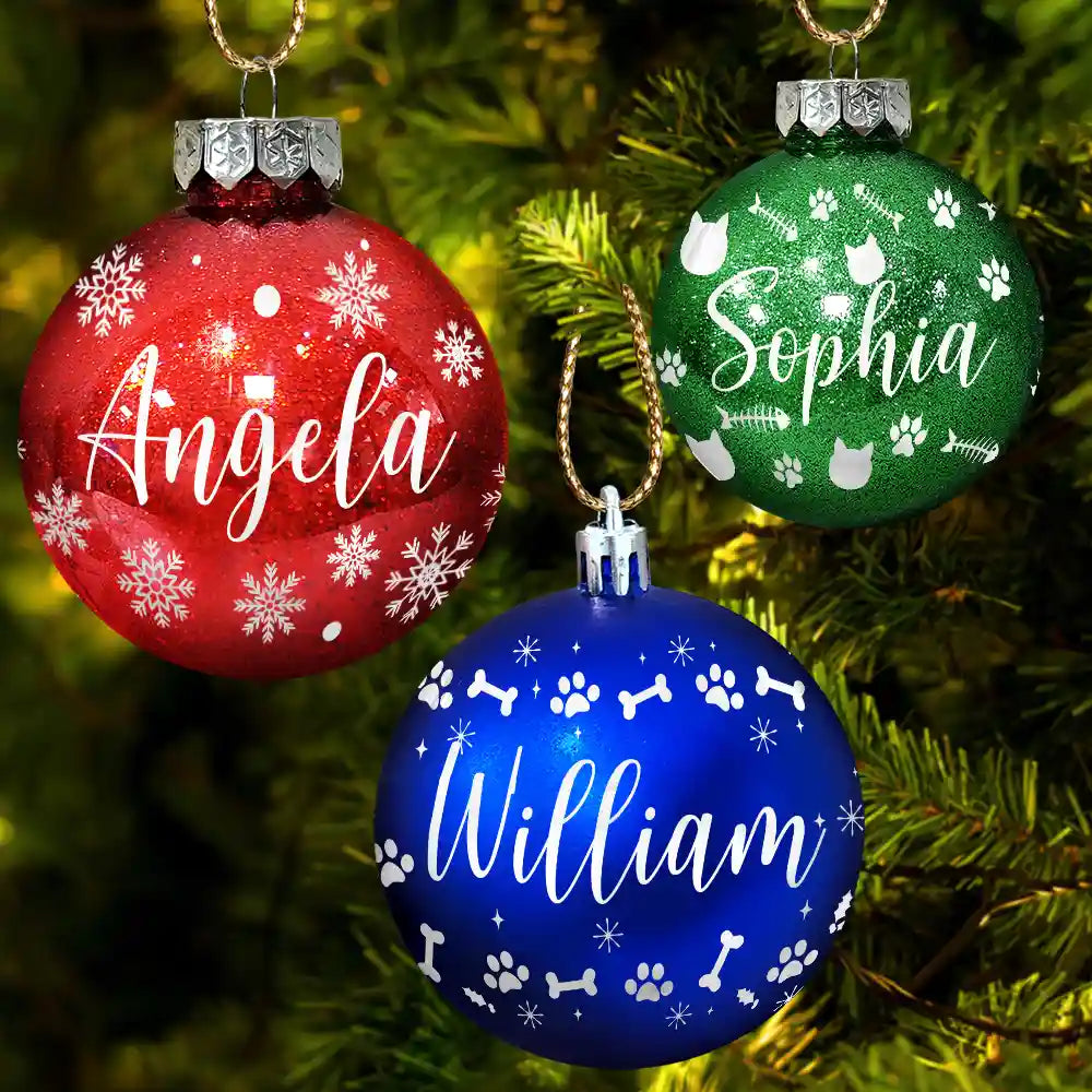 Family, Happy, Christmas - Christmas Ornaments With Name - Personalized Ball Ornament