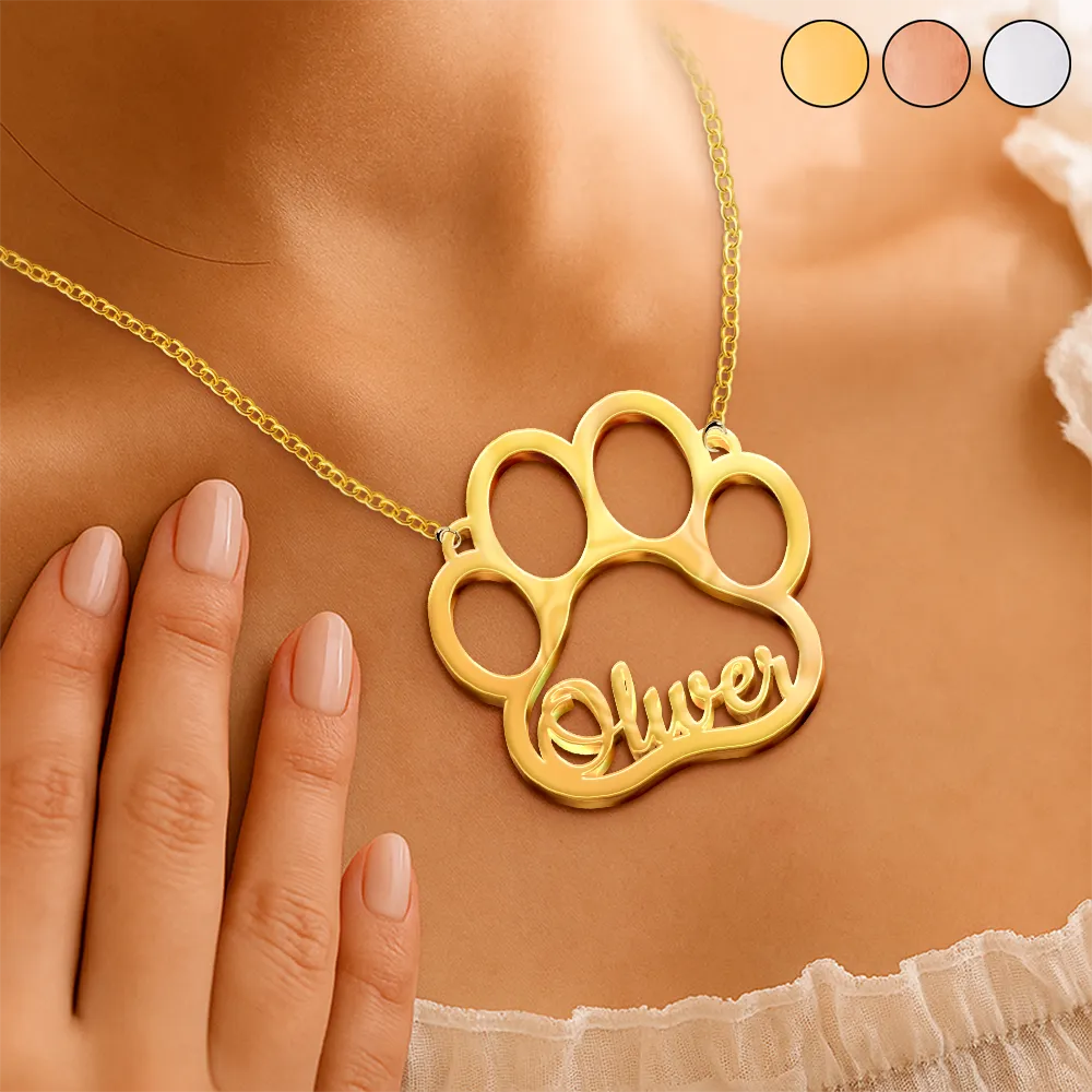 Dog Pet Paw With Name - Personalized Letter Necklace