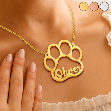 Dog Pet Paw With Name - Personalized Letter Necklace