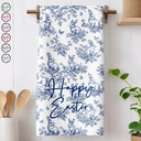Easter,Gift For Wife,Parents,Gift For Grandma,Gift For Grandparents,Gift For Mother,Family - Happy Easter Toile Rabbit - Personalized Kitchen Towel