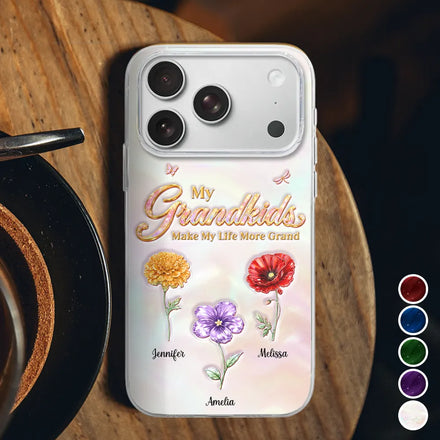 Crystal Birth Month Flower My Grandkids Make My Life More Grand - Personalized Clear Phone Case