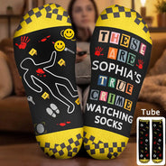 Christmas, Custom Text, Gift For Women, Gift For Yourself, Gifts For Her, Happy - Gift For True Crime Lovers - Personalized Binge Watching Socks