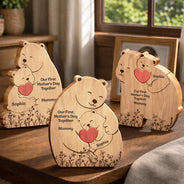Gift For Mother,Gift For Father,Love - Hugging Mama Papa Bear & Baby Cub - Personalized Custom Shaped Wooden Puzzle