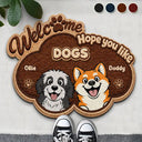 Vector, Pet Lovers,Pet Mom,Pet Dad,Pet Couple,Dog Lovers,Dog Mom,Dog Dad,Dog Couple,Cat Lovers,Cat Mom,Cat Dad,Cat Couple,Family,Happy,Top Market, Top Market -  Faux Embroidery Effect Welcome Hope You Like Dog Cat - Personalized Custom Shaped Doormat