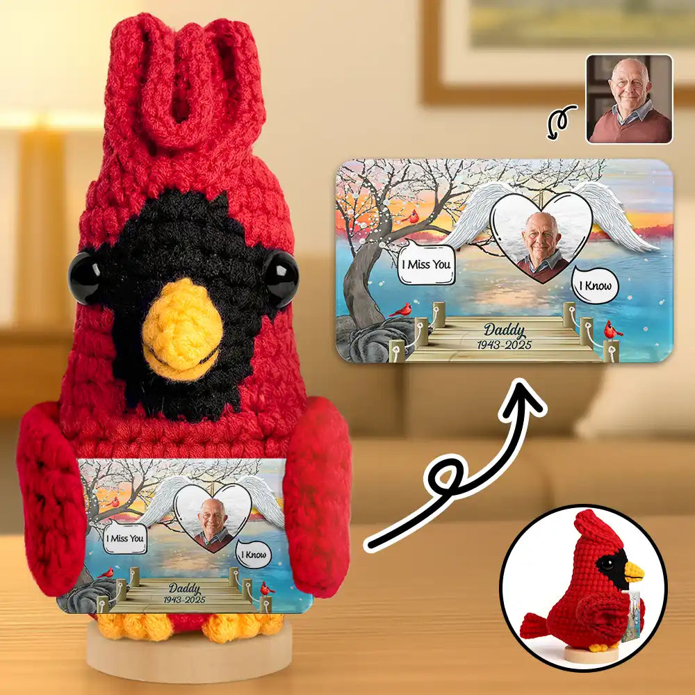 Family, Memorial, Sad - Custom Photo I Miss You - Personalized Doll Crochet With Custom Card