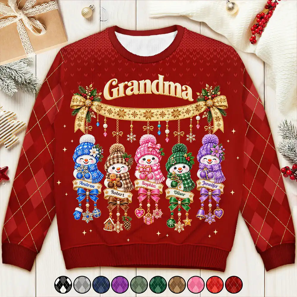 Christmas,Gift For Grandma,Gifts For Her,Icon,Sentimental - Christmas Gift For Grandma - Personalized Grandkids Snowmen Unisex Ugly Sweater