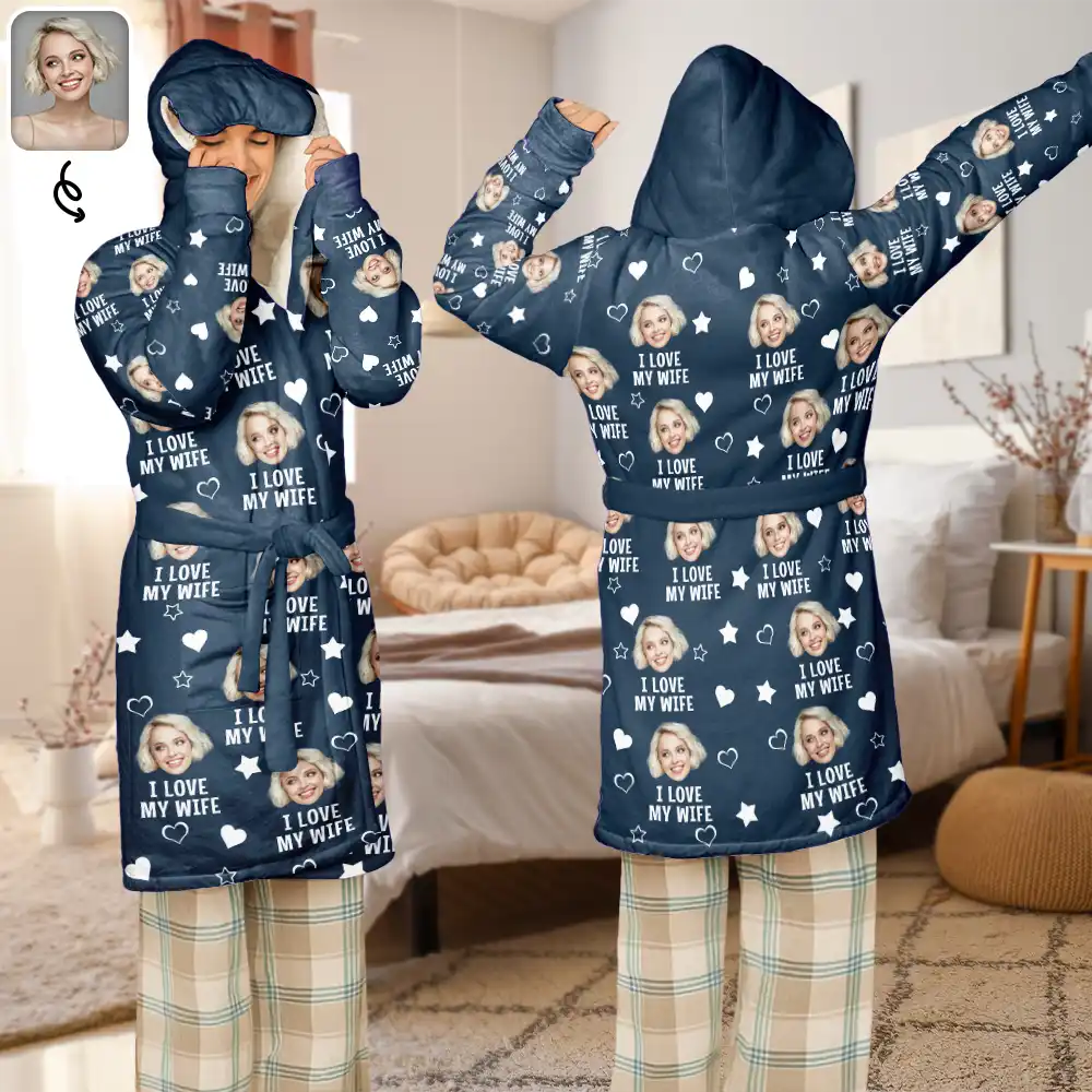 Custom Photo Funny I Love My Lover - Personalized Hooded Robe