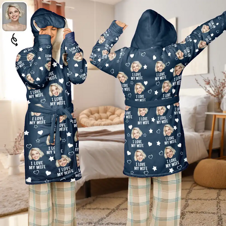Custom Photo Funny I Love My Lover - Personalized Hooded Robe