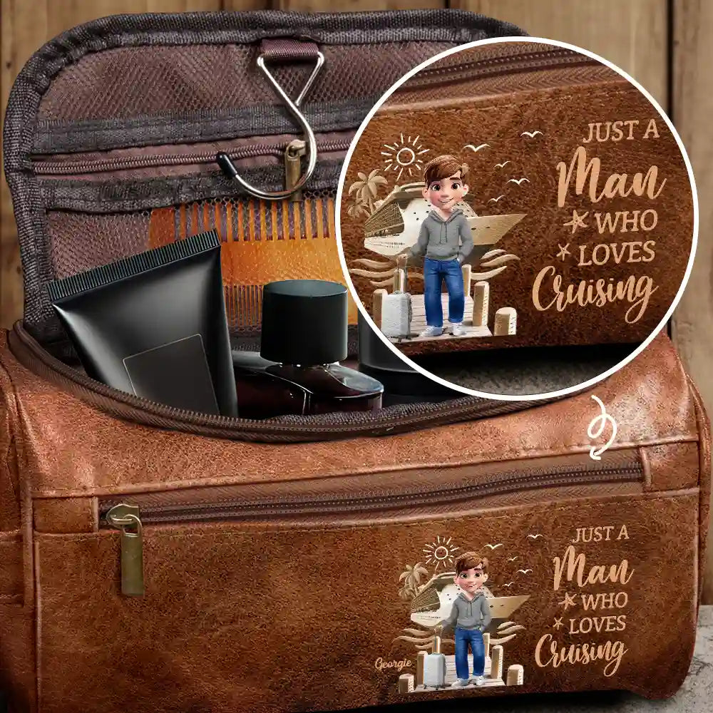 Gift For Yourself,Gift For Women,Gift For Men,Travel,Happy - All My Travel Crap - Personalized Leather Toiletry Bag