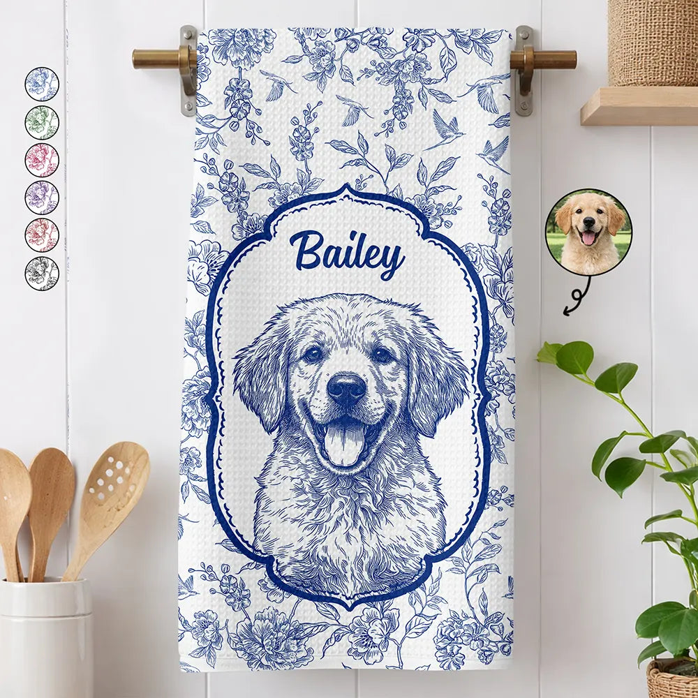 Happy, Dog Lovers, Pet Lovers, Cat Lovers - Custom Photo Pencil Sketch Dog Cat Pet Portrait Toile - Personalized Kitchen Towel