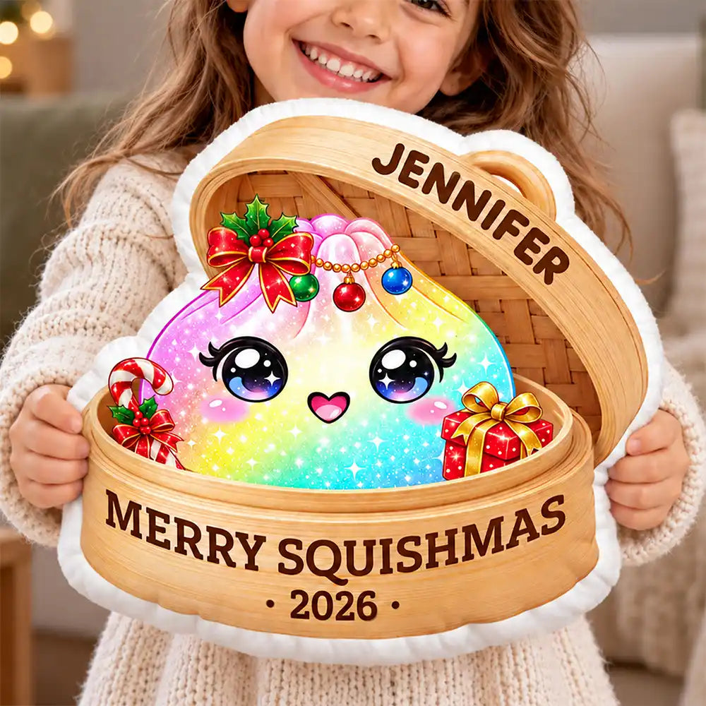 Gift For Kid Squishy Lovers - Personalized Name & Year Dumpling Squishy Merry Squishmas Pillow