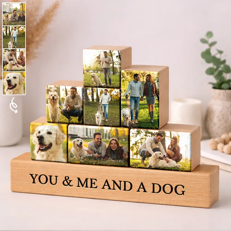 Pet Lovers,Pet Mom,Pet Dad,Pet Couple,Dog Lovers,Dog Mom,Dog Dad,Dog Couple,Cat Lovers,Cat Mom,Cat Dad,Cat Couple - Custom Photo Cute Dog Cat For Pet Lover - Personalized Wooden Stacking Photo Blocks