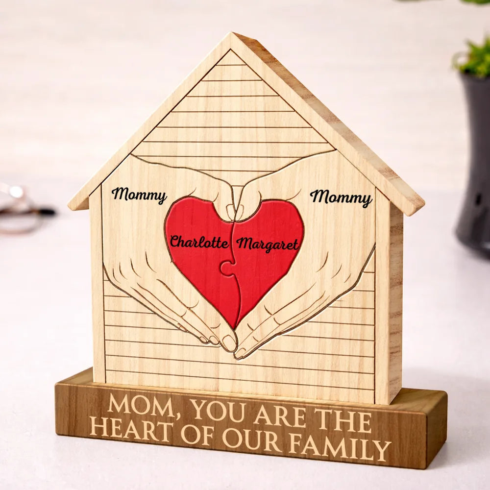 Gift For Mother,Love,Gift For Grandma - Mom You Are The Heart Of Our Family - Personalized Custom Shaped Wooden Puzzle