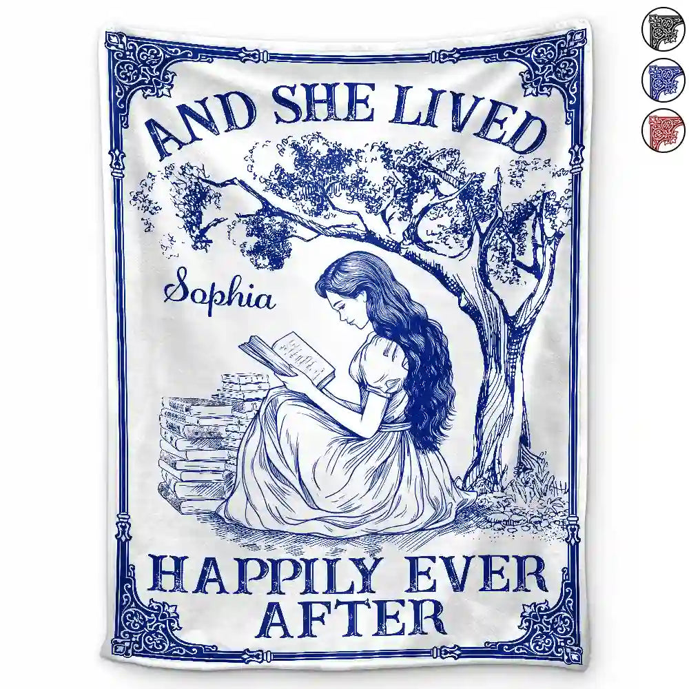 And She Lived Happily Ever After Reading Chinoiserie Toile - Personalized Fleece Blanket, Sherpa Blanket