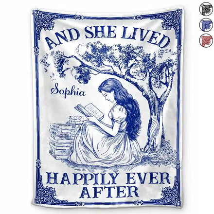 And She Lived Happily Ever After Reading Chinoiserie Toile - Personalized Fleece Blanket, Sherpa Blanket