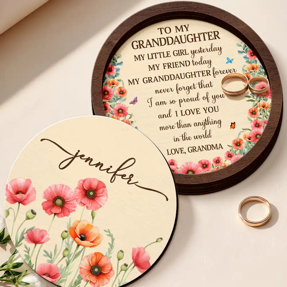 Gift For Daughter,Gift For Women,Happy,Gift For Grandkids - Watercolor Birth Month Flower My Daughter Granddaughter Forever - Personalized 2-Layered Wooden Ring Dish