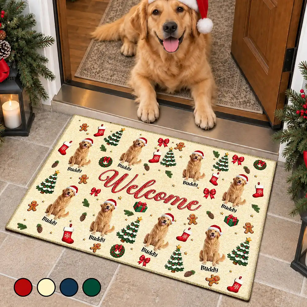 Christmas Decor Gift For Pet Lovers - Personalized Custom Photo Merry Woofmas Doormat