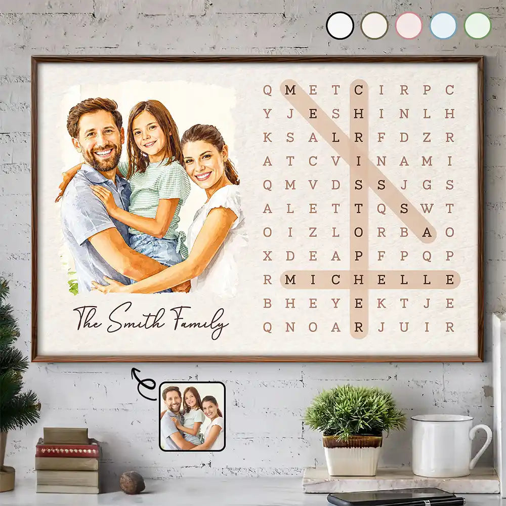 Family,Single Mom,Single Dad,LGBT,Happy,Non-Eng,Photo - Watercolor (with BG),Word Search Puzzle,Cozy - Custom Photo Watercolor Painting Word Search Puzzle Family - Personalized Poster