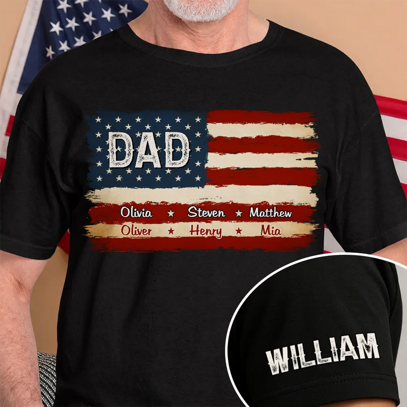 Stars & Stripes US Flag American Dad Grandpa - Personalized T Shirt - Gift For Father,Gift For Grandpa,Independence Day,Custom Text,Confident