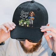 Gardening,Gift For Women,Gift For Men,Happy-Plant Lady - Personalized Vintage Washed Denim Cap