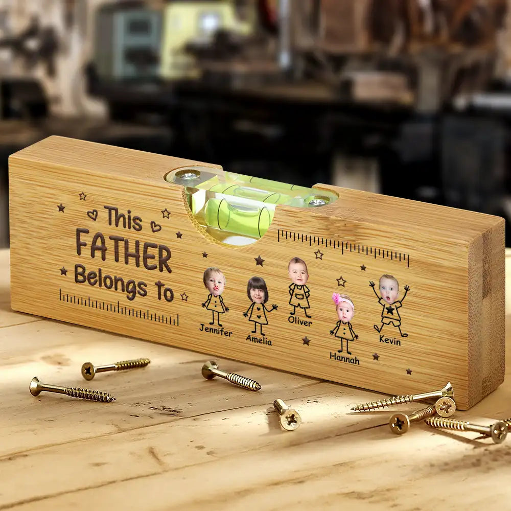 Gift For Father,Gift For Grandpa,Happy,Non-Eng,Photo,Icon,Humorous - Custom Photo This Grandpa Grandma Belongs To Kids Pet - Personalized Bottle Opener Wood Level