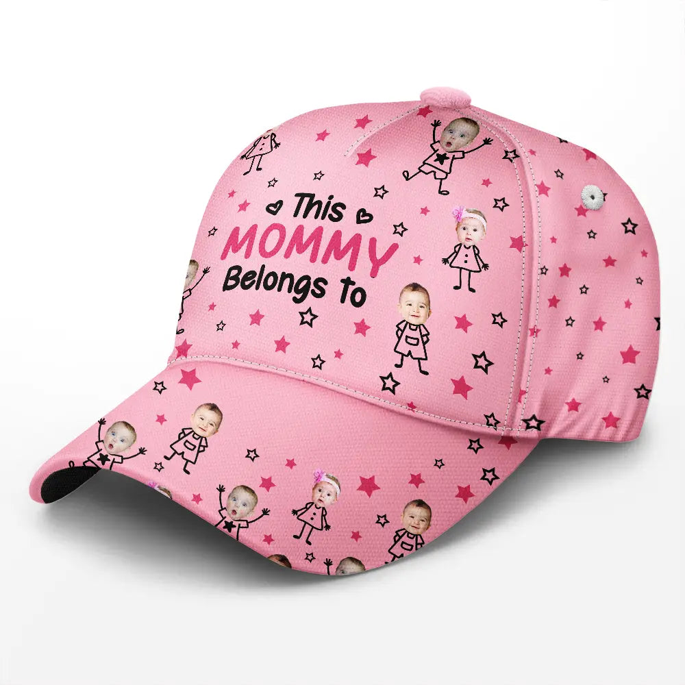 Gift For Grandma,Gift For Mother,Love,Stick Figure - Custom Photo This Grandpa Grandma Dad Mom Belongs To Kids Pet - Personalized Classic Cap