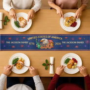 Independence Day,America 250th,Family,Proud - Faux Embroidery Effect America 250th Anniversary Family Name - Personalized Table Runner