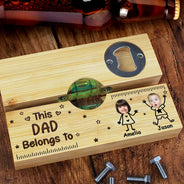 Gift For Father,Gift For Grandpa,Happy,Non-Eng,Photo,Icon,Humorous - Custom Photo This Grandpa Grandma Belongs To Kids Pet - Personalized Bottle Opener Wood Level
