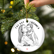 Art Design,Christmas,Custom Photo,First Christmas,Gift For Mother,Gifts For Her,Happy,New Baby,New Mom,Photo - Pencil Sketch - Remove BG - Christmas Gift For New Mom - Personalized Custom Photo Pencil Sketch Calendar The Day I Became A Mama Circle Ceramic Ornament
