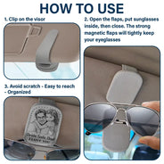 Gift For Father,Gift For Grandpa,Non-Eng,Photo - Pencil Sketch (Bold),Proud - Custom Photo Bold Sketch Drive Safe Daddy Grandpa We Love You Family Portrait - Personalized Sunglasses Holder For Car Visor