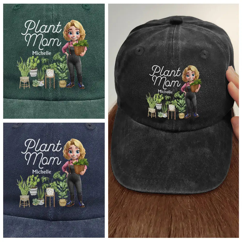 Gardening,Gift For Women,Gift For Men,Happy-Plant Lady - Personalized Vintage Washed Denim Cap