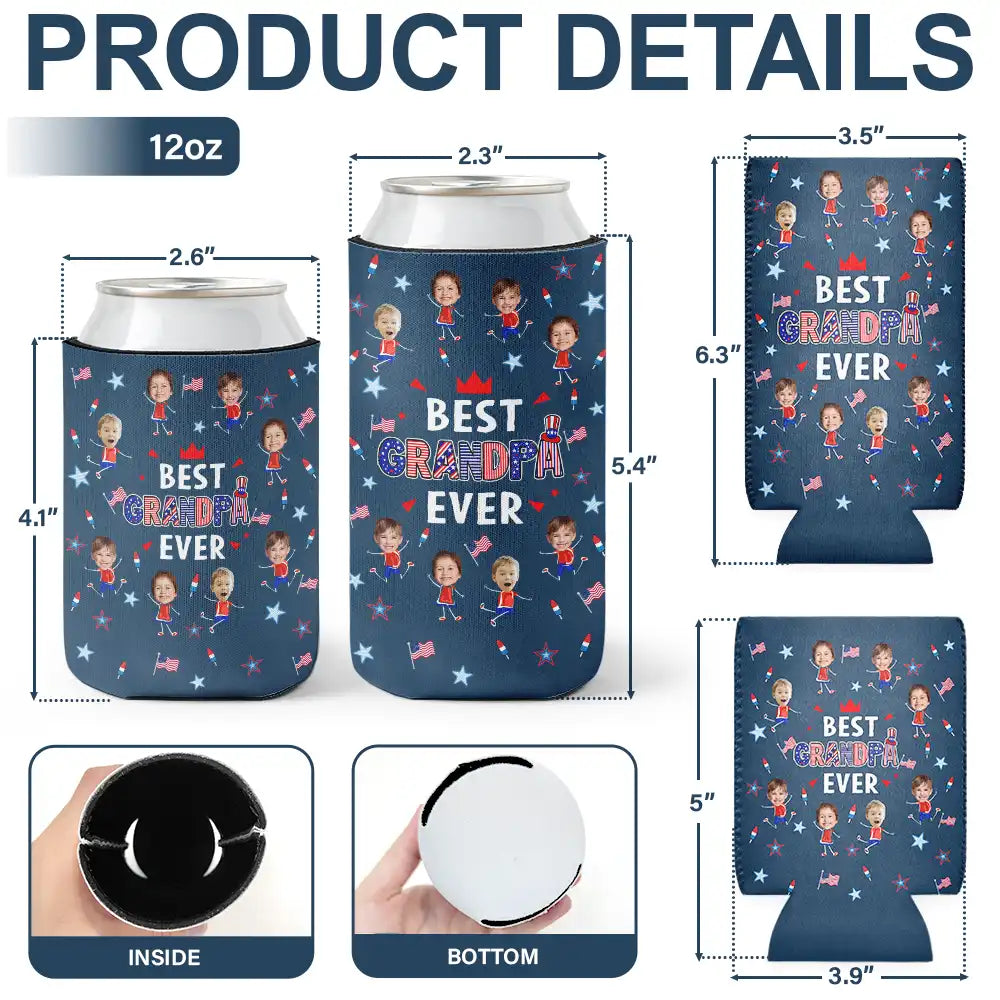 Gift For Mother,Gift For Grandma,Happy,Gift For Father,Gift For Grandpa,Independence Day,Photo,Icon,Humorous - Custom Photo Stars & Stripes Best Dad Mom Grandpa Grandma Ever - Personalized Can Cooler Sleeve