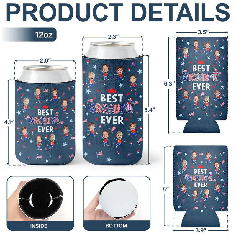 Gift For Mother,Gift For Grandma,Happy,Gift For Father,Gift For Grandpa,Independence Day,Photo,Icon,Humorous - Custom Photo Stars & Stripes Best Dad Mom Grandpa Grandma Ever - Personalized Can Cooler Sleeve